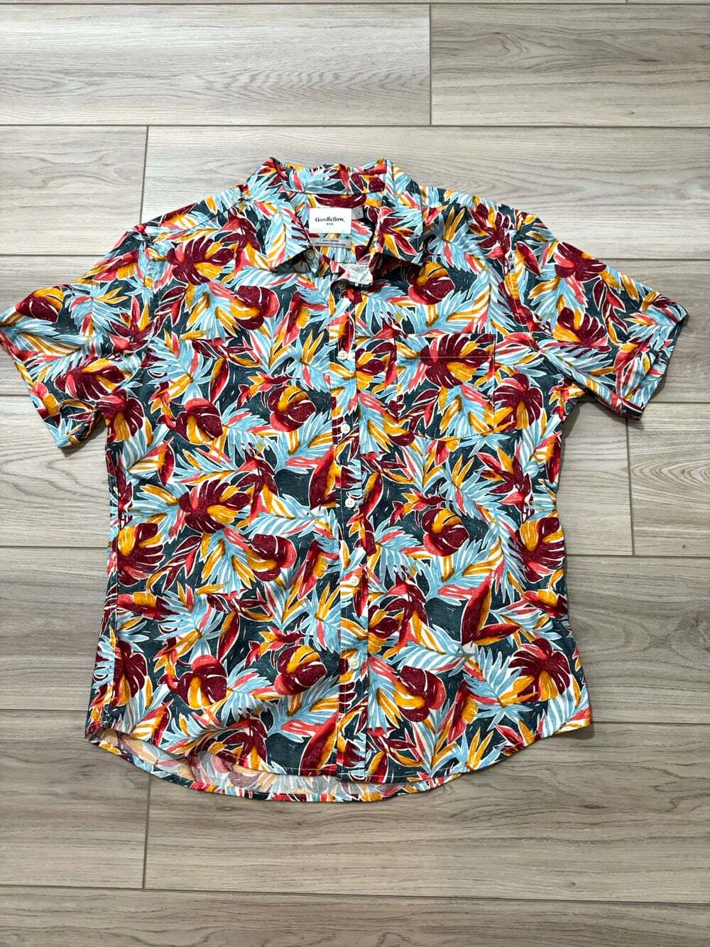 NWT Goodfellow & Co Men's L Slim Fit Tropical Floral Short Sleeve Button Up
